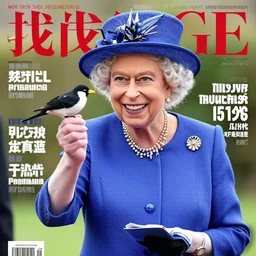 the queen of england grinning and flipping the bird, in a magazine cover photo.