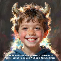 Portrait of a Happy Monster Boy, art by Manuel Sanjulian and Boris Vallejo and Keith Parkinson, artstation
