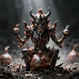macro photograph of onion demon, horror scene