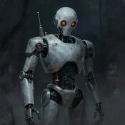 a scary painting of robot by alan lee, trending on artstation