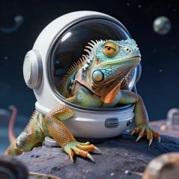 psychadelic iguana in space wearing a helmet, epic scene, professional photo by jimmy nelson, dynamic lighting, digital art, winning award masterpiece, fantastically beautiful, trending on artstation, 8 k