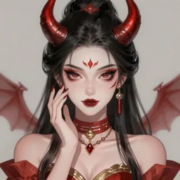 portrait of demon queen, anime, digital painting, devian art, trending on artstation, facial touch up, hd, 4 k