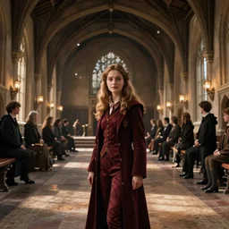 a fantasy illustration of Adriana Chechick in the great hall of Hogwarts, film still from Harry Potter, art by artgerm and Pet Morbacher