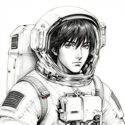 portrait of a futuristic and stylish astronaut, pen and ink, intricate line drawings, by craig mullins, ruan jia, kentaro miura, greg rutkowski
