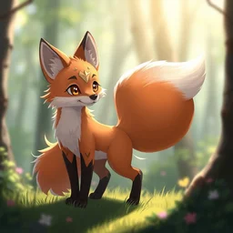 a pretty medieval anthropomorphic fox with a fluffy tail in the forest, comic art, trending on furaffinity, cartoon, kawaii, backlighting, furry art!!!, radiant light, bokeh, trending on artstation, digital art