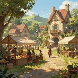fable concept art of bowerstone market, key lighting, soft lights, 8 k render,