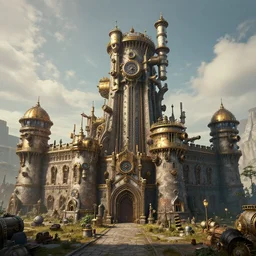photo of steampunk fortress,