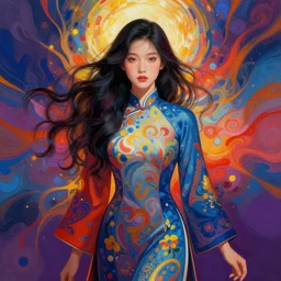 prompt! dream symmetry!! stunning portrait of beautiful vietnamese girl wearing tradition cloth!! by victo ngai, kilian eng vibrant colours, dynamic lighting, digital art, winning award masterpiece, fantastically beautiful, illustration, aesthetically inspired by beksinski and dan mumford, trending on artstation, art by greg rutkowski, 8 k