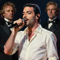 freddie mercury singing, portrait painting by donato giancola, john singer sargent, thomas moran, cyber punk, craig mullens fashion photography