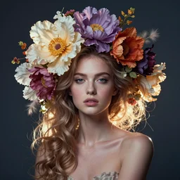 flower adornment, creative studio portrait photography with wildly experimental and interesting lighting