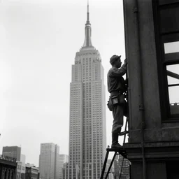 empire state building worker in 1 9 3 1 by lewis hine in 1 9 3 1. black and white, low contrast, 8 k, frontlight, soft lighting, - c 7