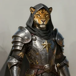 Hooded leopard Knight as a fantasy D&D character, portrait art by Donato Giancola and James Gurney, digital art, trending on artstation