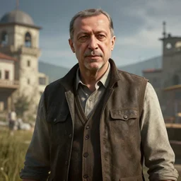 tayyip erdogan in an open world game, hyperralistic, unreal engine, 8 k, raytracing, subsurface scattering