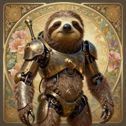 portrait of sloth ( goonies ) robot steampunk, floral! horizon zero dawn machine, intricate, elegant, highly detailed, ray tracing, digital painting, artstation, concept art, smooth, sharp focus, illustration, art by artgerm and greg rutkowski and alphonse mucha, 8 k