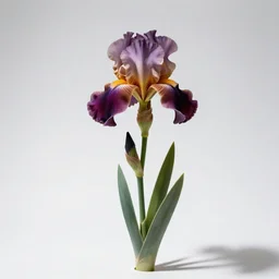 iris flower, professional studio photo, full body, isolated on a pure white background, centered, entire subject in frame, sharp focus, soft studio lighting