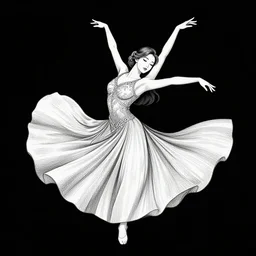 a highly detailed vector illustration of a beautiful woman dancing with complex shading isolated on a black background
