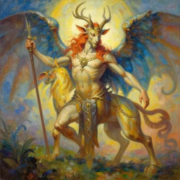 painting of a beautiful rendition of the mythical agathion, illustration, artistic, colorful, hyper detailed, in the style of greg rutkowski,