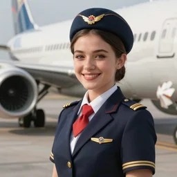 young female airline captain, smiling, digital portrait by greg rutkowski, intricate, soft focus, highly detailed, cinematic, epic, artstation