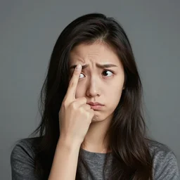 she was looking kind of dumb with her finger and her thumb in the shape of an l on her forehead