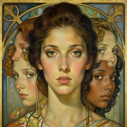 an art nouveau, ( streamline moderne ), multi - ethnic and multi - racial portrait in the style of charlie bowater, and in the style of donato giancola, and in the style of charles dulac. large, clear, expressive, intelligent eyes. symmetrical, centered, ultrasharp focus, cinematic lighting, photorealistic digital painting, intricate detailed background.