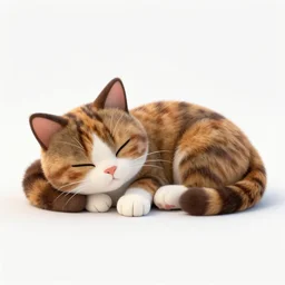 a 3D model render of a tortoiseshell cat napping
