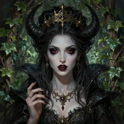 epic detailed portrait of beautiful cruel dark queen in the ivy garden. dope eye lashes. magic. necromancer. by greg rutkowski, digital painting, artstation, concept art, smooth, sharp foccus ilustration, artstation hq. intricate, elegant. art by wlop and artgerm and greg rutkowski and alphonse mucha. masterpiece