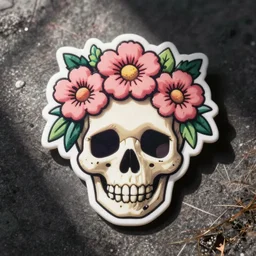 cute flowers skull sticker