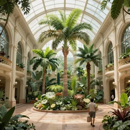 interior view of giant botanical museum, in the style of 1 9 th century architecture, fantastical digital art trending in artstation