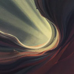 editorial illustration by karolis strautniekas and mads berg, melting disintegrating flowing curvilinear void, colorful, fine texture, detailed, muted colors, film noir, dramatic lighting, dynamic composition, vivid, matte print, wide angle, ( ( sunbeams ) ), moody, extreme perspective