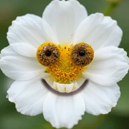 flower with teeth smiling, and a pollen nest is eyes