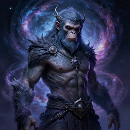 a wlop 3 d render of very very very very highly detailed beautiful mystic portrait of a phantom undead mage ape with whirling galaxy around, tattoos by anton pieck, intricate, extremely detailed, digital painting, artstation, concept art, smooth, sharp focus, illustration, intimidating lighting, incredible art,