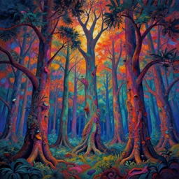 “ a psychedelic portrait of dmt trees, vibrant color scheme, highly detailed, in the style of romanticism, cinematic, artstation, moebius, greg rutkowski ”