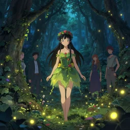 Suzu Hirose as fairy princess in a magical forest at dusk lit by fireflies, ivy vine leaf and flower top, Stanley Artgerm Lau, WLOP, Rossdraws, James Jean, Andrei Riabovitchev, Marc Simonetti, Yoshitaka Amano, digital art, artstation