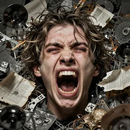 image of random arts, weird, chaos, art, human face, grimace of pain and scream, 8K, HDR