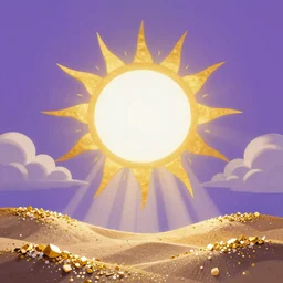 rising sun white subtle dawn purple gold god rays clouds sand gold salt crystals sharp detail 3d render simple background graphic ultra simplified fai khadra gaika style