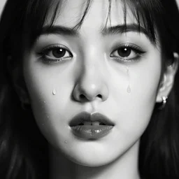 tears, award winning photography, high contrast, black and white, colorpop