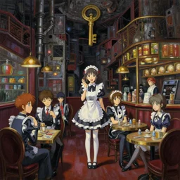 baroque oil painting of key visual environment concept art of anime maid cafe in modern japan, brutalist, dark fantasy, rule of thirds golden ratio, fake detail, trending pixiv fanbox, acrylic palette knife, style of makoto shinkai studio ghibli genshin impact jamie wyeth james gilleard greg rutkowski chiho aoshima
