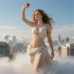 goddess with a 🍑, clothed but provacative, ruling a city from the clouds HD 4k