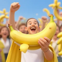 a banana wins eurovision, celebration, bright, happy, realistic, detailed,