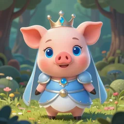 very cute and adorable little anthropomorphic piggy knight princess, big beautiful blue eyes, piglet, fantasy forest, pale blue outfit, pretty, DeviantArt, Instagram, Behance, Artstation, trending on artstation, Yee Chong, Sydney Hanson, Mickael Lelièvre, Jaeyeon Nam, derevschikova