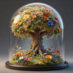ben lo illustration of the world tree under glass dome, bioshock concept art, solarpunk, hopeful, colorful, flowers, deity, unreal engine, hyper realism, realistic shading, cinematic composition, realistic render, octane render, detailed textures, photorealistic, wide shot