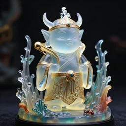 cartoon guardian spirit of the abyssal zone. translucent resin sculpture, backlighting, depth of field, 4 k, metallic filigree details, g rated