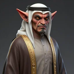 a goblin boss dressed like sheikh mohammad ruler of dubai, octane render, 4 k cinematic still, highly detailed, sculpted in zbrush, textured in substance, featured on artstation