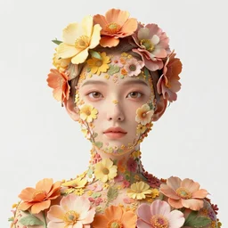 a high resolution 3d portrait of a woman covered in flowers by Audrey kawasaki and James jean