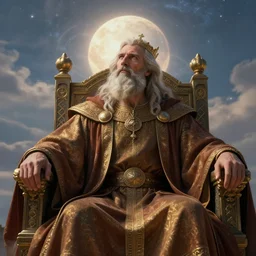 a wisened philosopher king (an absolute monarch of his ancient european kingdom) resides on his throne, his gaze transfixed on the horizon of infinity, his mind contemplating eternity, highly detailed hyperrealistic DnD portrait by Raffaello Ossola and Ross Tran, CGsociety, stunning detail, 8k, 4k