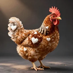 cute!!! barred Plymouth Rock chicken, studio!! Portrait lighting, spotted with small white feathers shaped like hearts!!