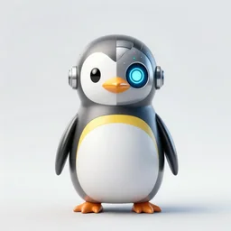 linux penguin with half robot face, digital art