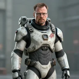 walter white as gordon freeman, wearing an hev suit from half - life 2, hyperrealism, highly detailed, movie still, 8 k