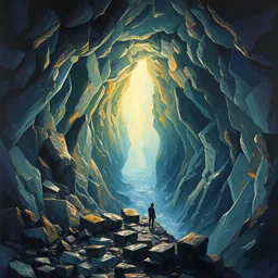 complex crystal mine, endless tunnel, oil painting, by greg rutkowski
