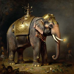 srilankan elephant with high - teh steampunk armour baroque style, painting by gaston bussiere, craig mullins, j. c. leyendecker, lights, art by ernst haeckel, john william godward, hammershøi,